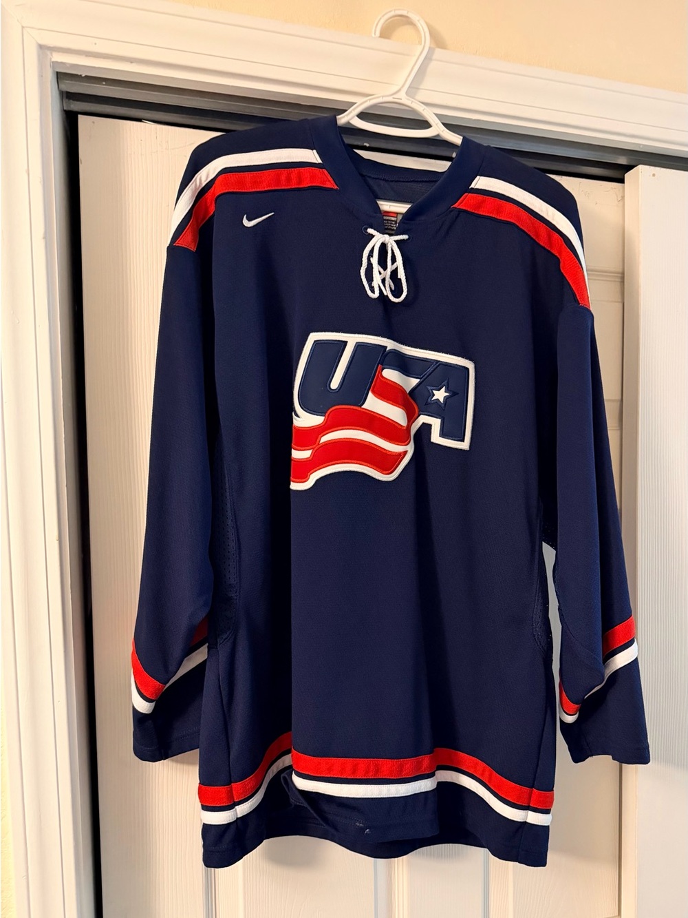 Nike Navy Red White USA Olympic Team style Hockey Jersey 2002 Like New Men's XL